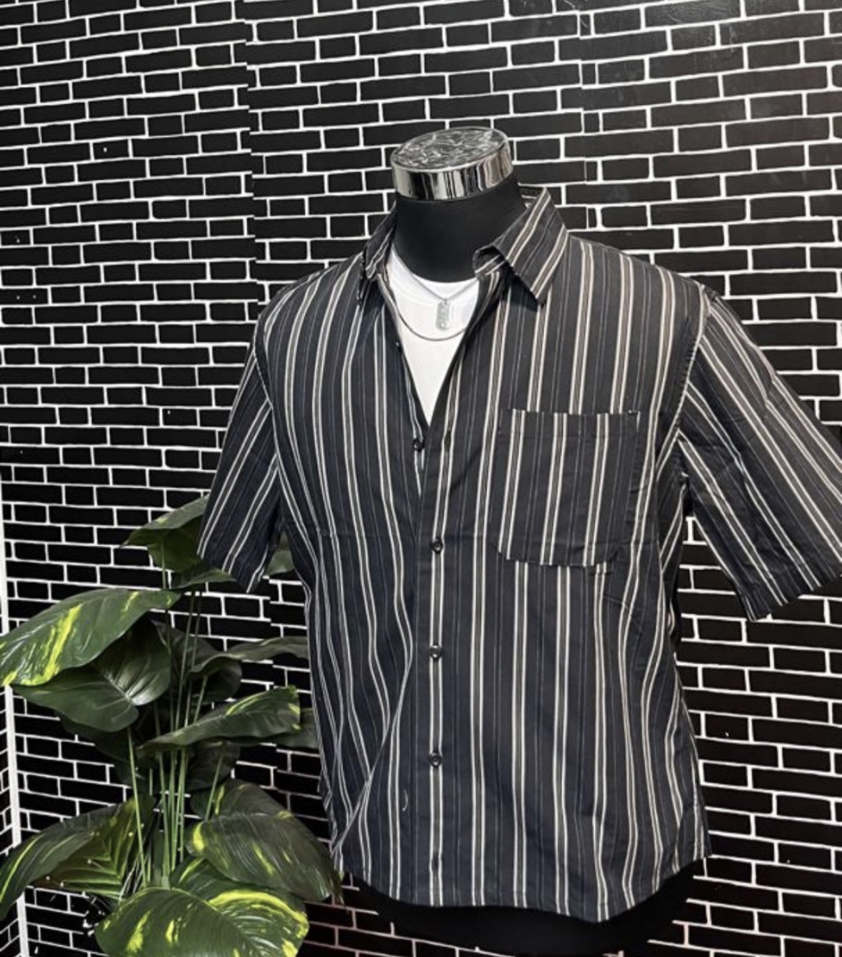 Black Pinstripe Button-Up